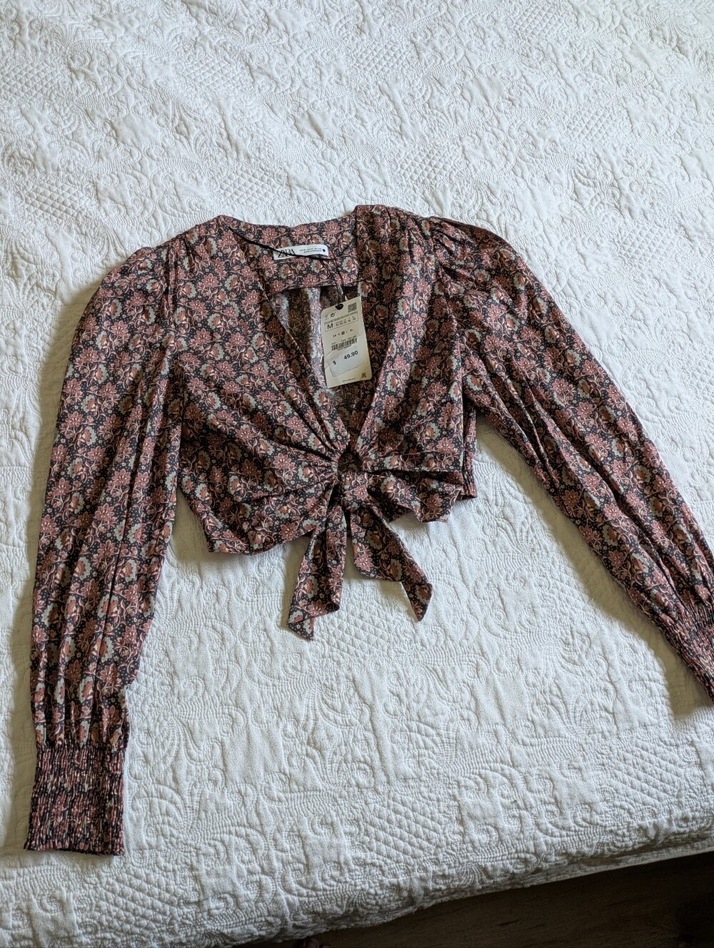 Zara Floral Front Tie Top - Multicolor (Pink, Black, Cream)